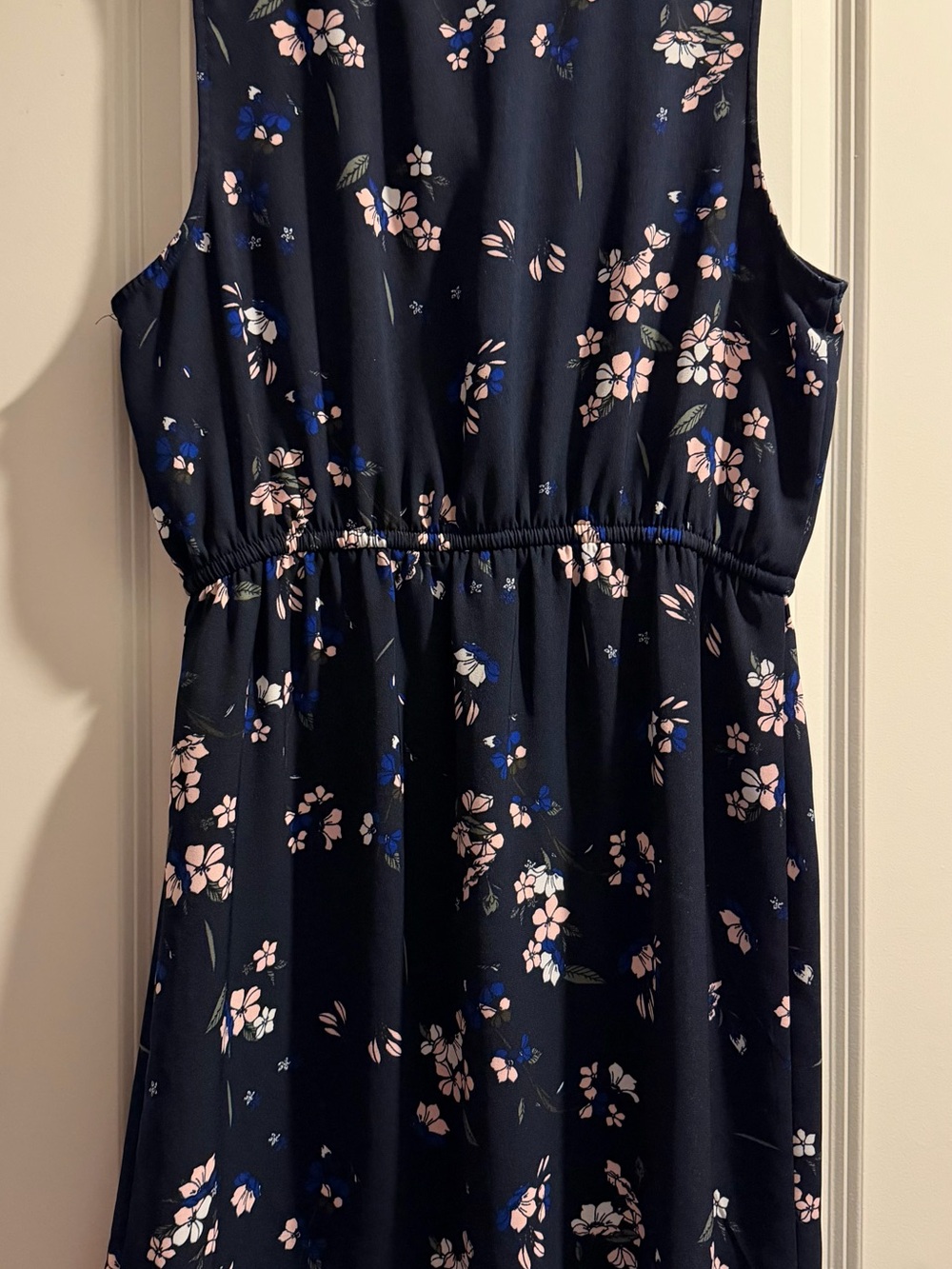 41 Hawthorn Navy Floral Drawstring Sleeveless Dress - Pink & Blue Flowers - Picture 3 of 3